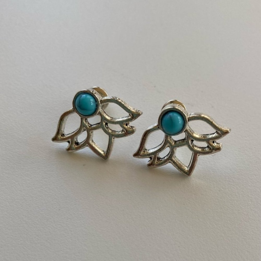 Bohemian Turquoise and Silver Stud Earrings